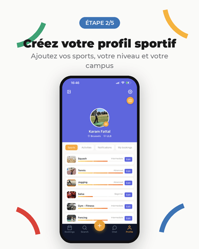Application Aseus, étape 3, créer son profil sportif