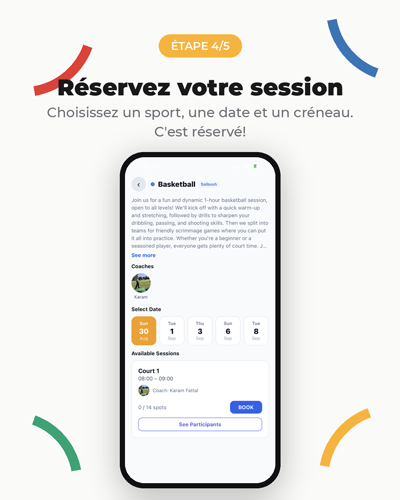 Application Aseus, étape 5, réserver sa session