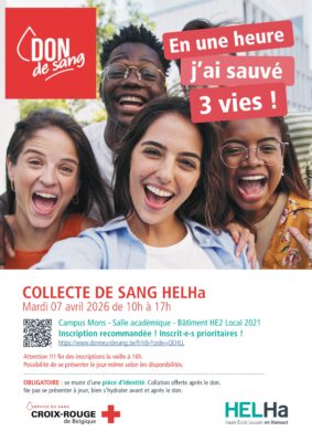 Collecte de sang sur le campus de Mons le 7 avril 2026